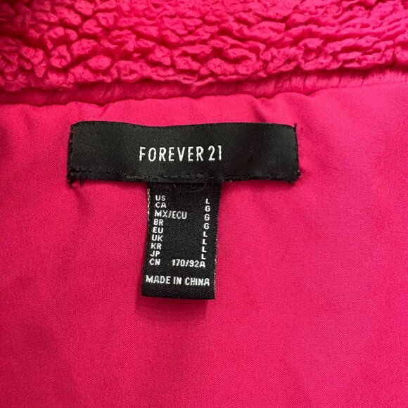 Forever 21 Womens Hot Pink Sherpa Jacket JuniorSize L With Faux Leather Sleeves - Picture 5 of 16